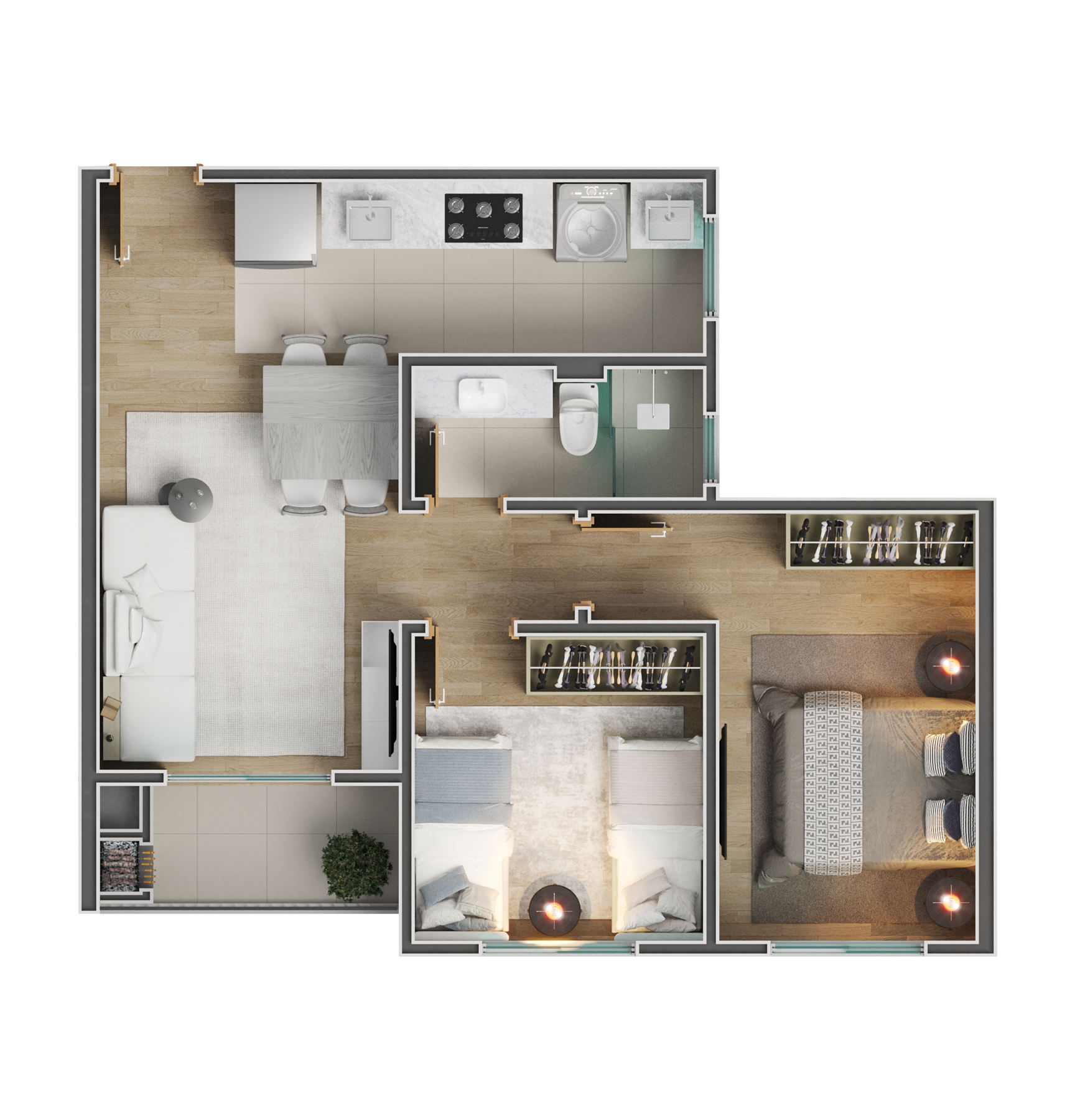 Planta dos apartamentos de meio — finais 2, 3, 6 e 7